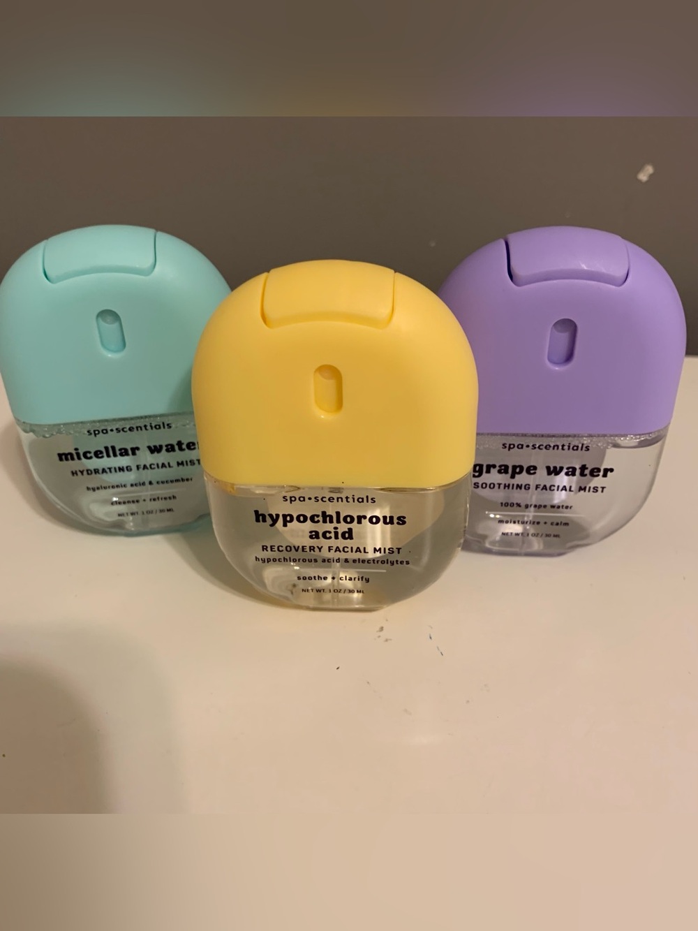 Spa Scentials Facial Mist Trio Set Micellar Grape Water Hypochlorous Acid